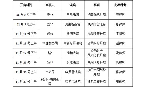 錦盾律所2021年11月5號-11月30號<庭審公告>