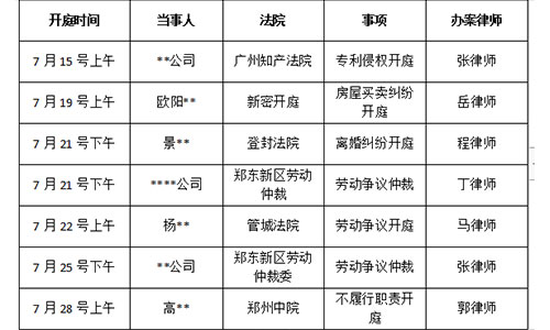 錦盾律所2022.07部分庭審公告