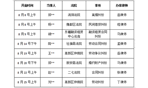 錦盾律所2023.8月部分庭審公告